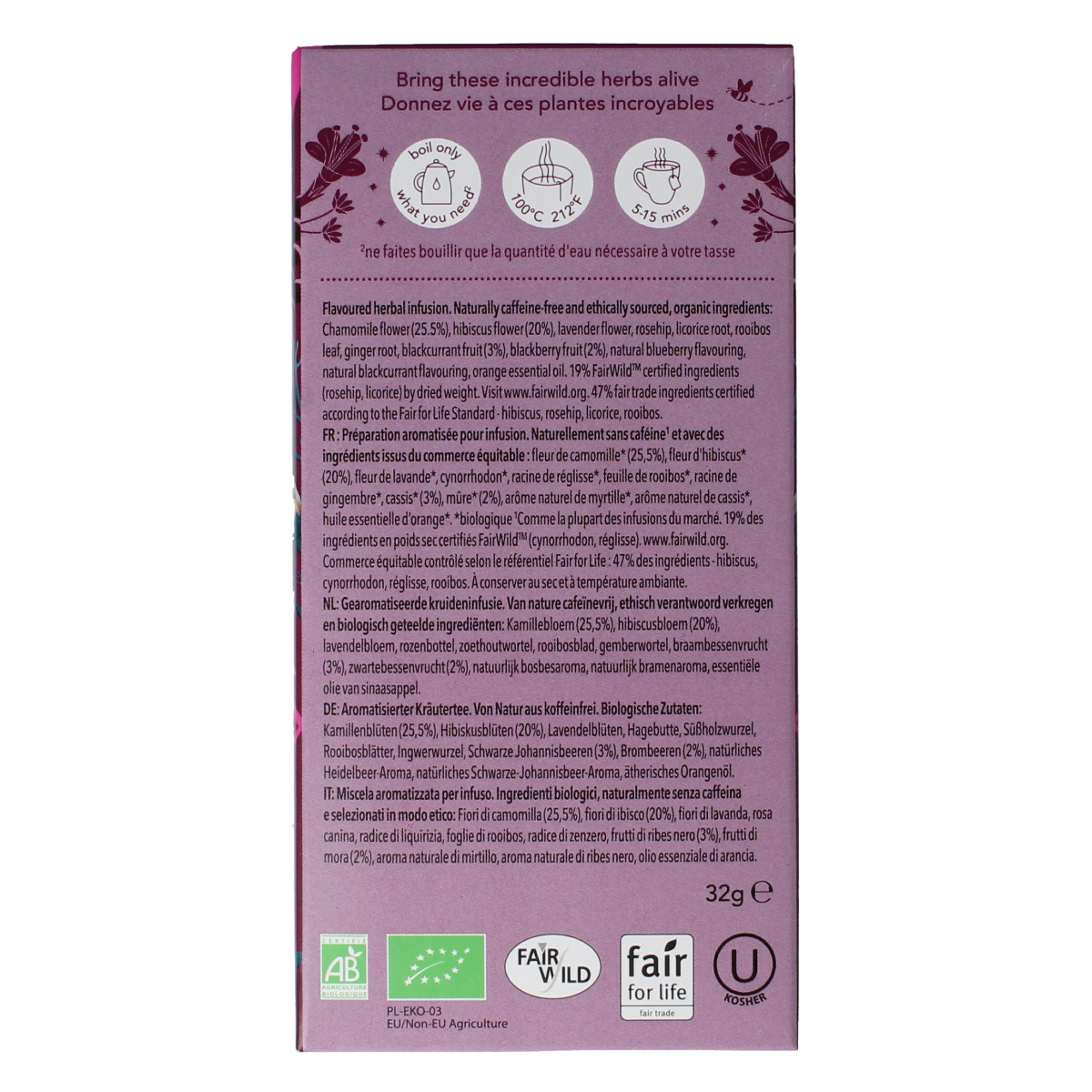 Pukka Night Time Berry herbal tea in a box with 20 tea bags, featuring a vibrant berry-themed packaging.