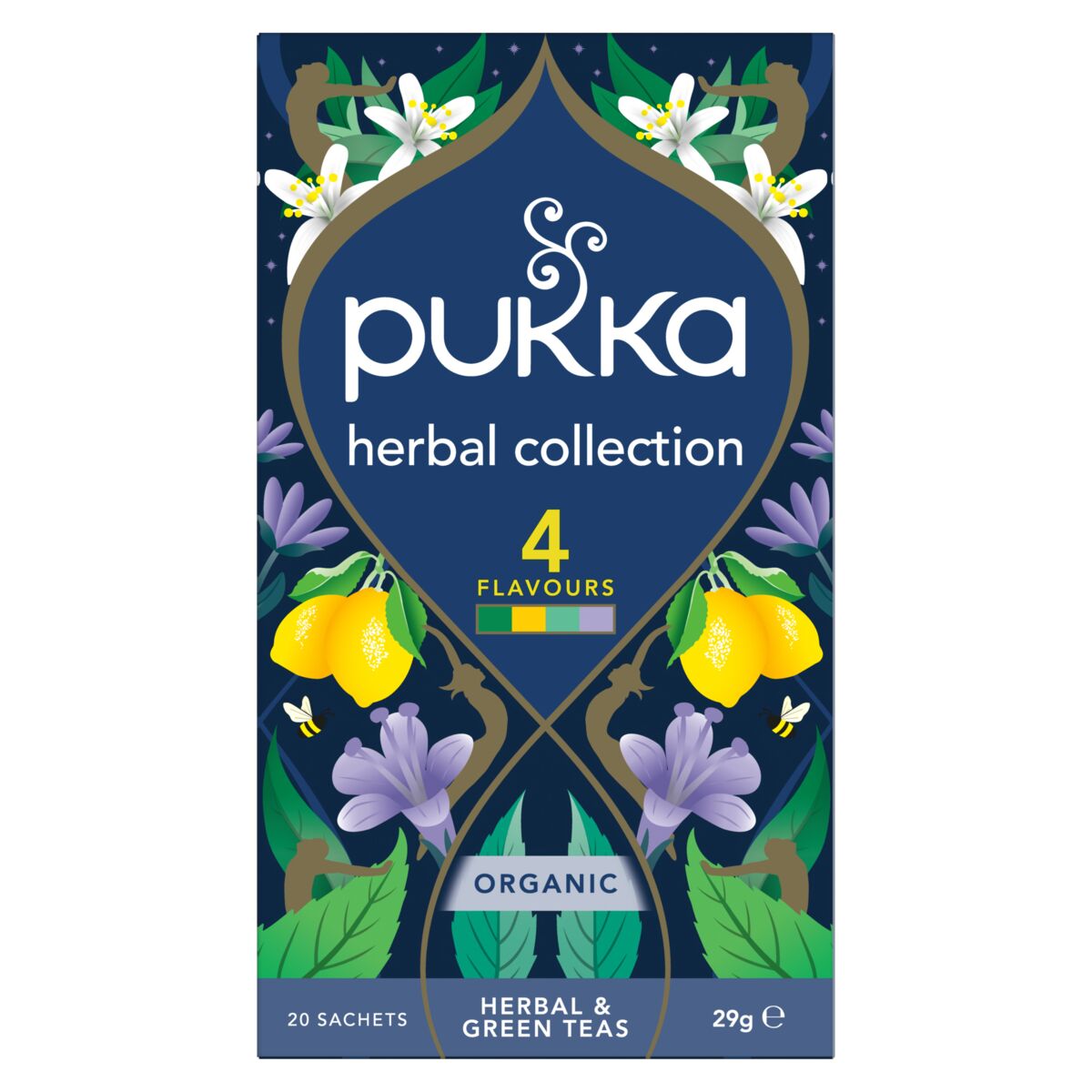 Pukka Herbal Collection bio tea bags, 20-pack, featuring a variety of organic herbal teas in a colorful box.