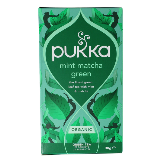 Pukka Mint Matcha Green Tea in a box with 20 tea bags, organic herbal tea from Pukka.