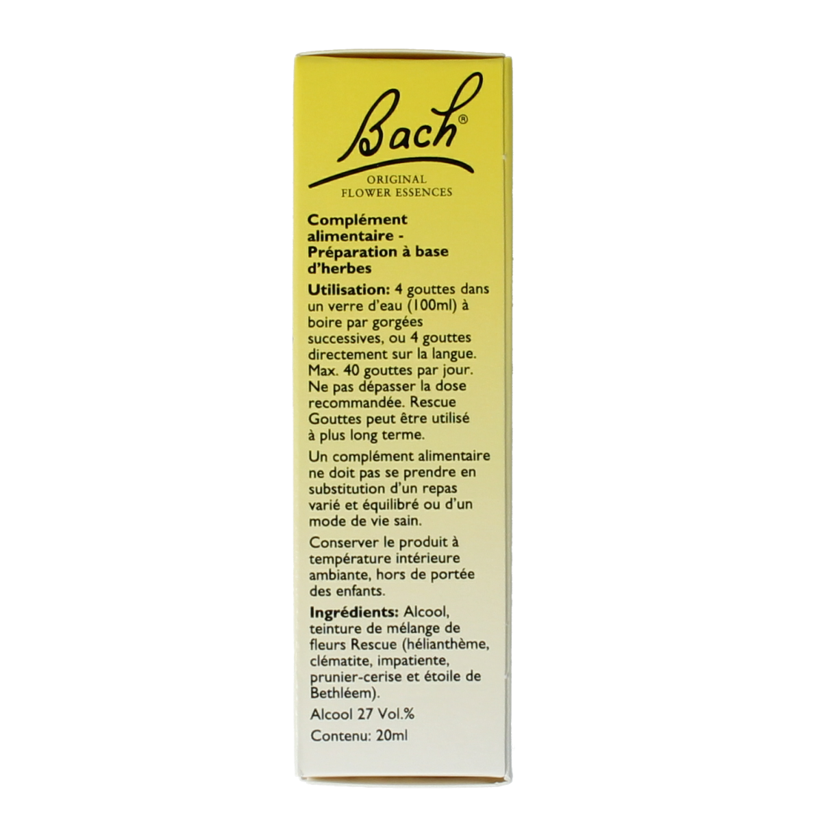 Bach Rescue Rescue herbal drops in 20ml bottle, natural herbal remedy for stress relief and emotional balance.