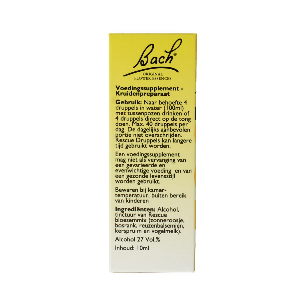 Bach Rescue Rescue herbal remedy drops in a 10ml bottle, part of Bach herbal preparations for stress relief.