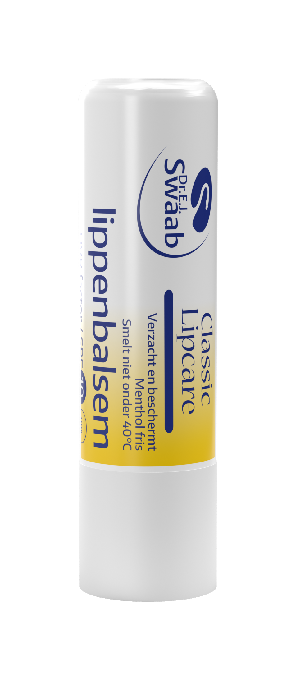 Dr. Swaab Lippenbalsem classic with UV filter in a 4.80g tube, designed for nourishing and protecting lips.