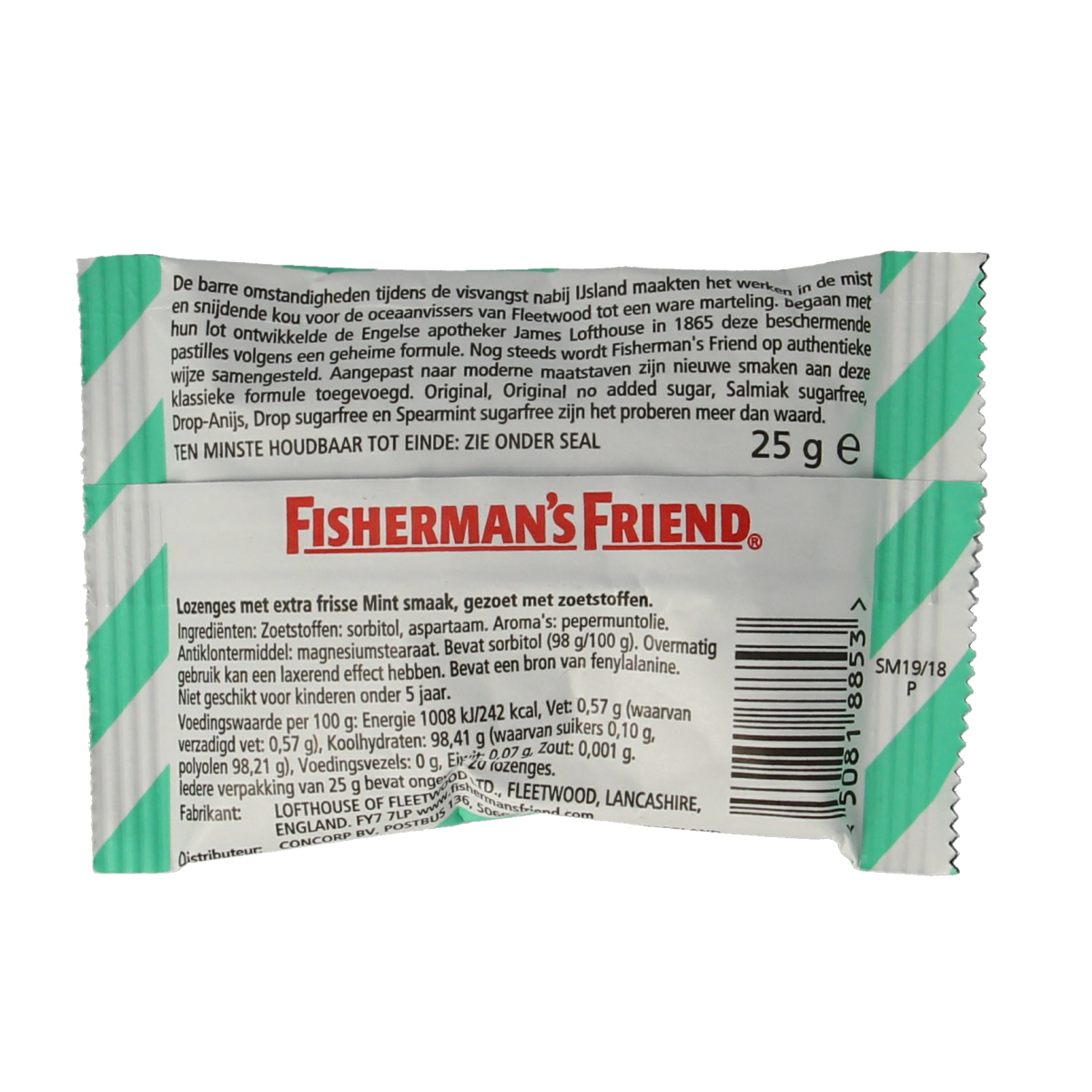 Fisherman's Friend Mint sugar-free candy package showing the 25g box of mint lozenges.