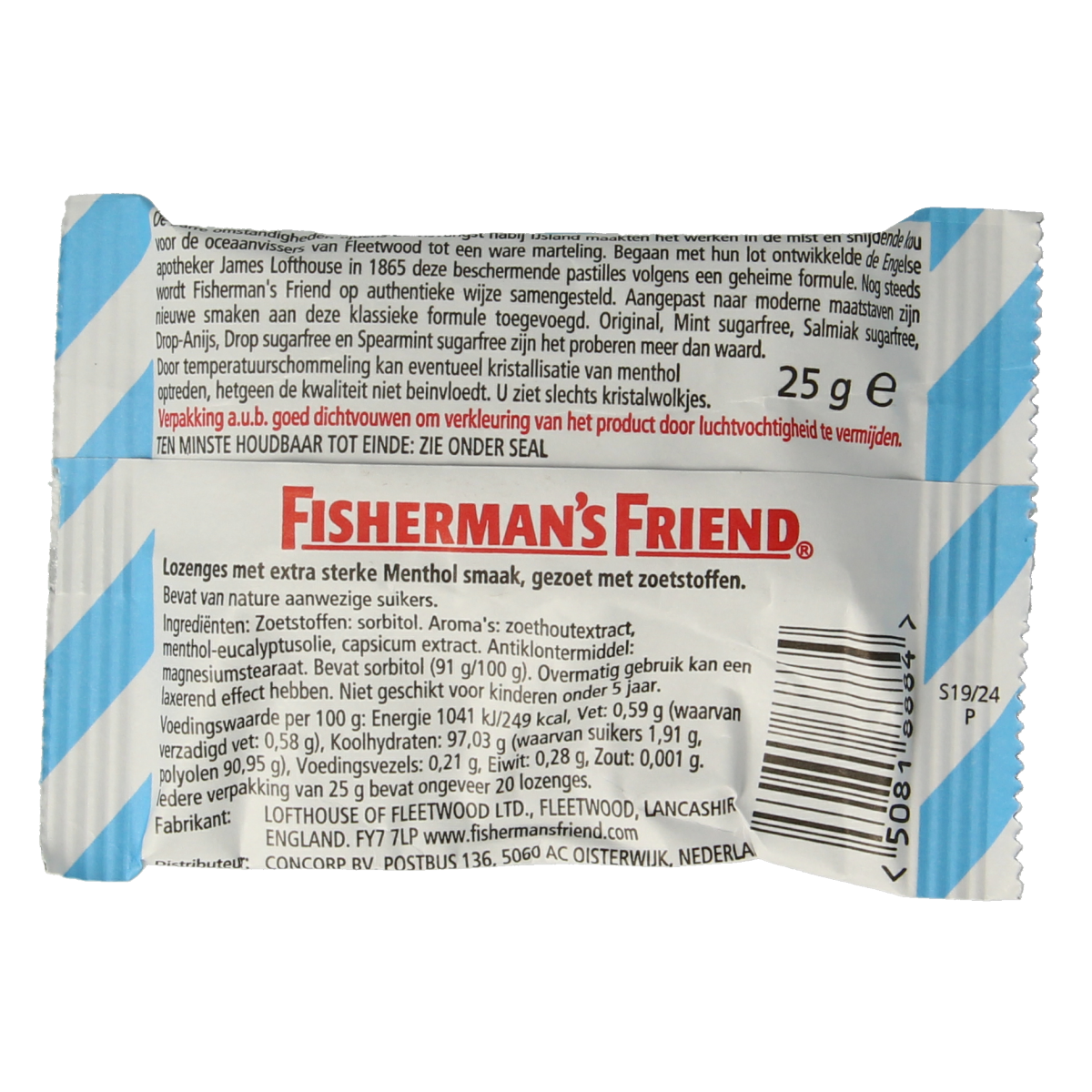 Fisherman's Friend Original sugar-free lozenges in 25g pack, menthol-flavored cough drops for soothing throat relief