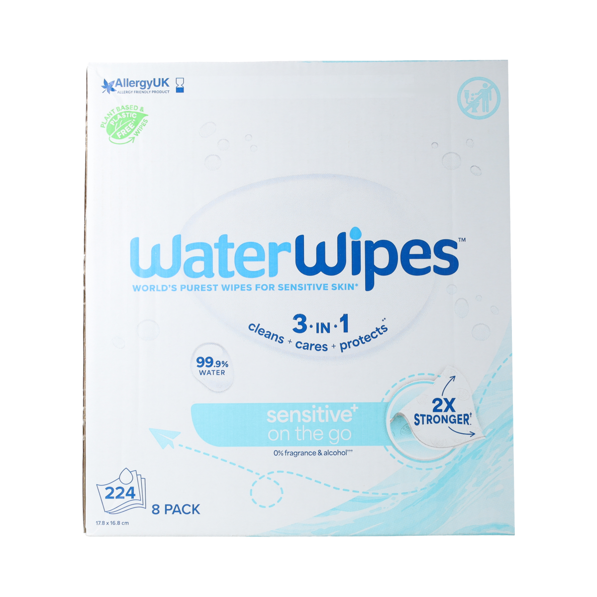 Waterwipes baby wipes on the go pack with 28 soft, gentle wipes for baby and toddler skincare, displayed in a travel-friendly package.