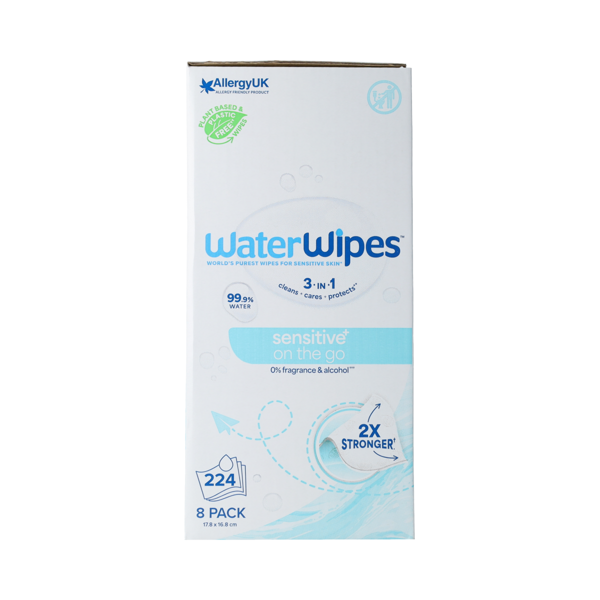 Waterwipes Baby and Toddler Care wipes, 8-pack of 28 water-based, gentle wet wipes for on-the-go baby and toddler hygiene.