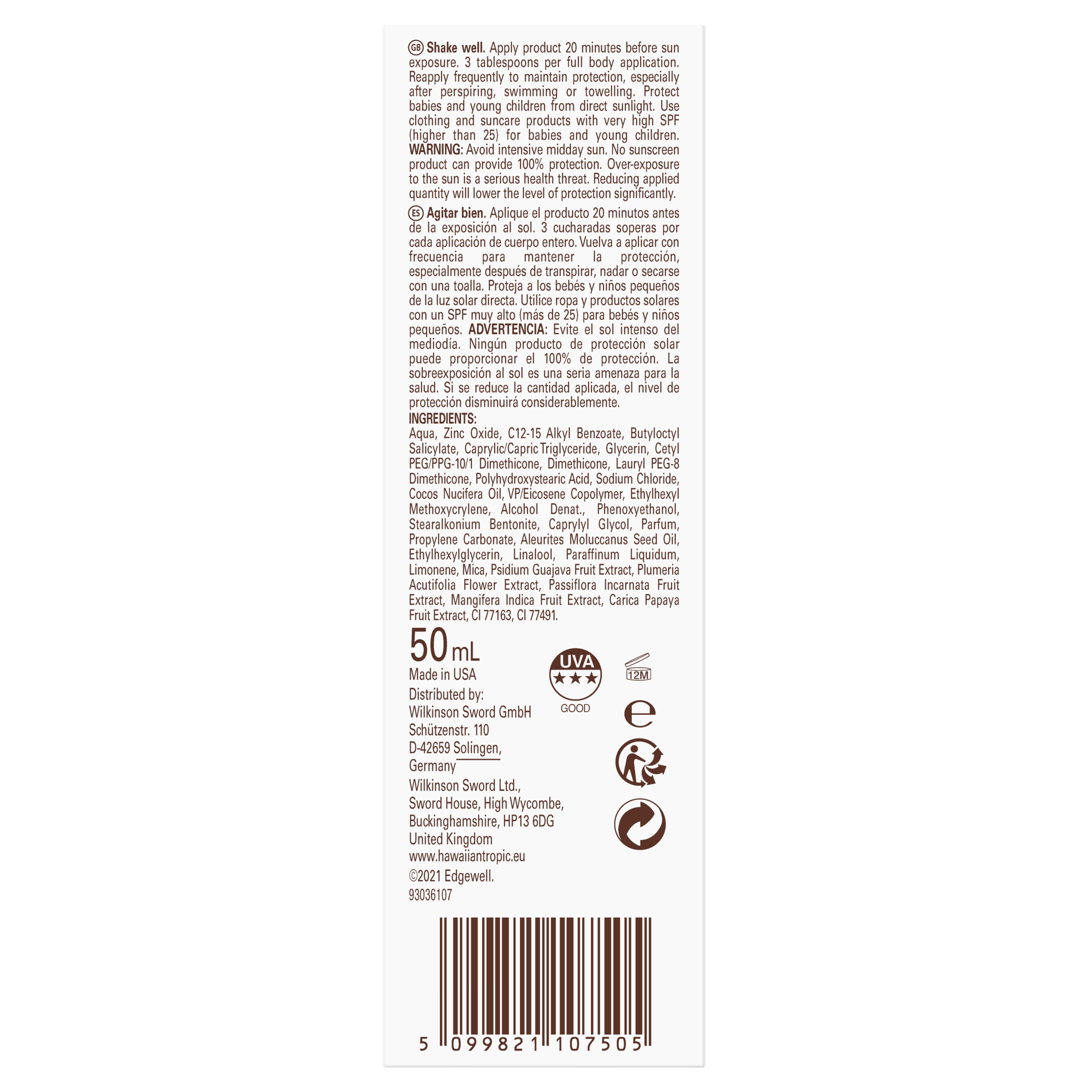 Hawaiian Tropic Mineral Sunmilk Face SPF30 in 50ml bottle, smooth lotion for facial sun protection.