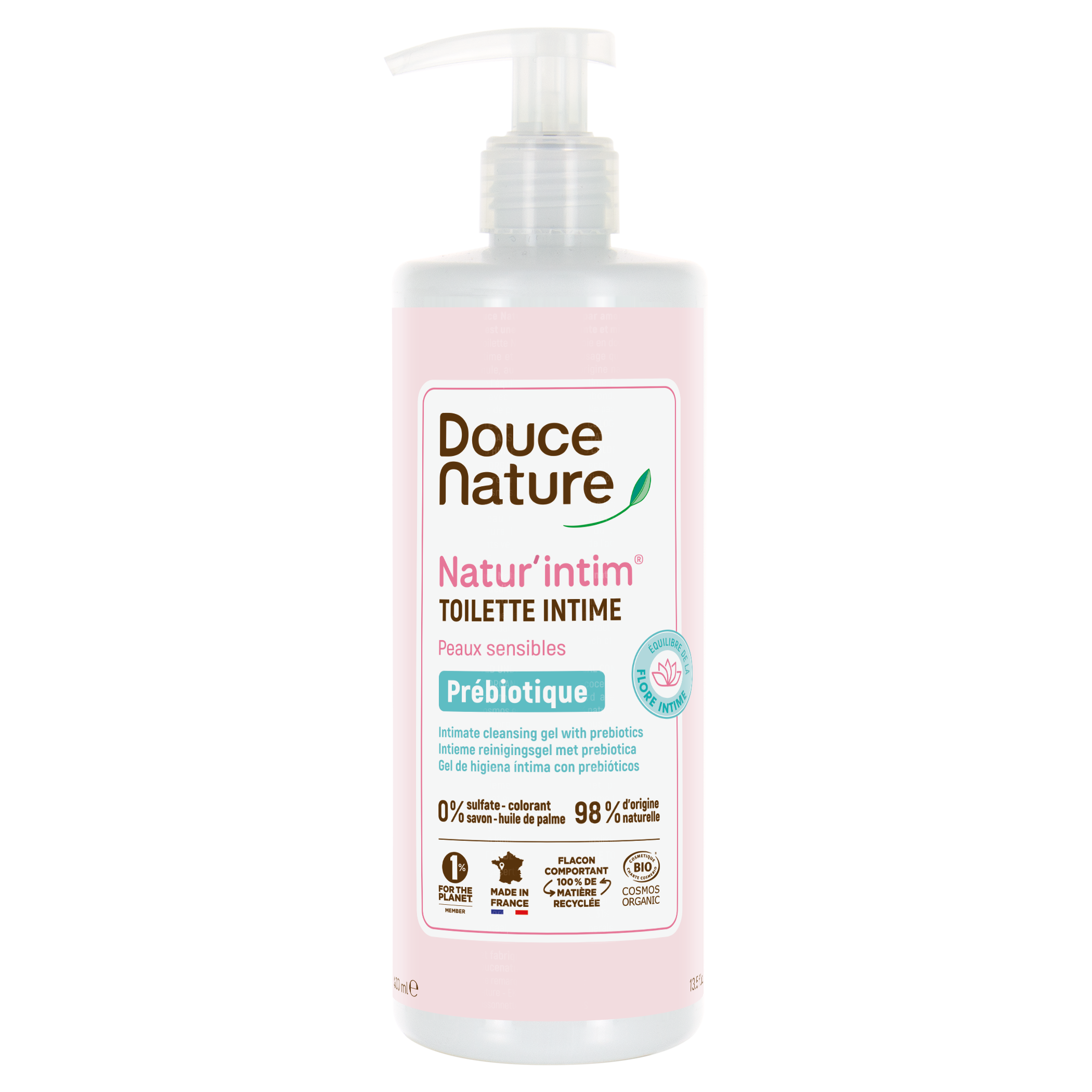 Douce Nature natur intime reinigingsgel for women with prebiotics, 400ml, gentle bio feminine hygiene product.