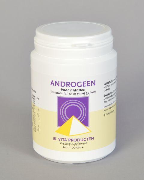 Vita Androgeen 100 capsules of multivitamin supplement with various vitamins and minerals in a clear container.
