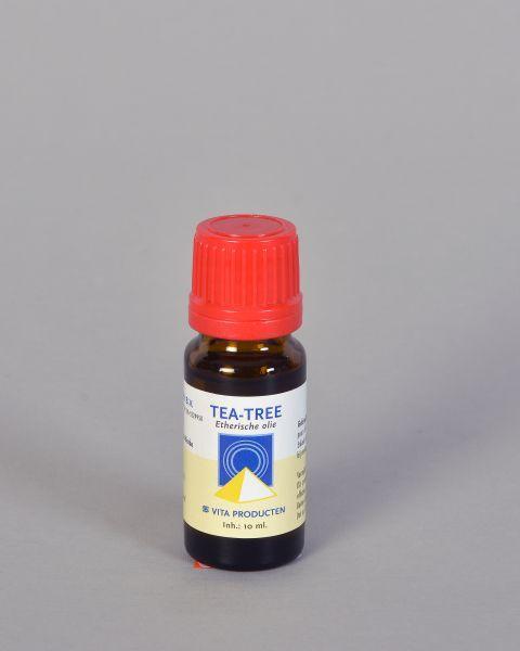 Vita Tea Tree Oil 10ml bottle for body care, featuring a clear glass container with a black cap and white label.