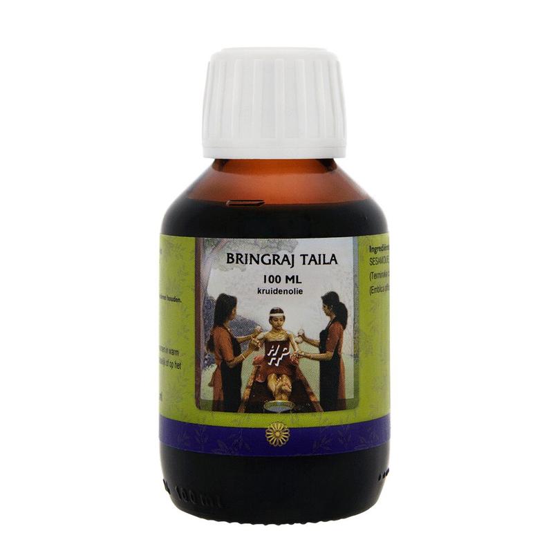 Holisan Bringraj Taila, 100ml bottle of herbal body care oil with a dropper for scalp and hair nourishment.