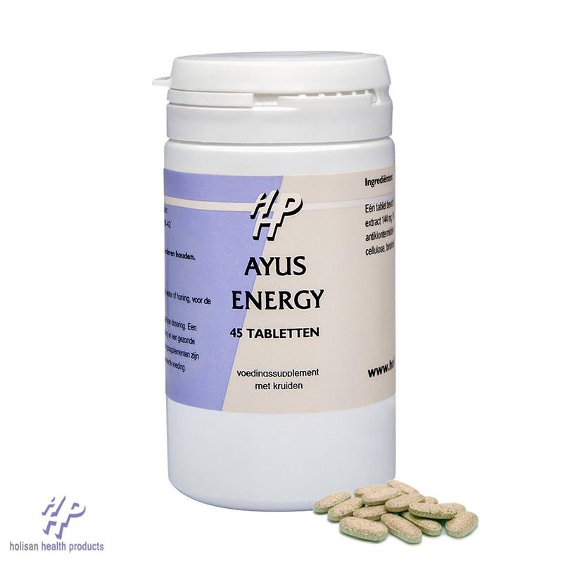 Holisan Ayus Energy 45 tablets, herbal supplement in blister pack, natural kruidenpreparaten by Holisan.