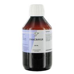 Holisan Pancrayur herbal supplement bottle, 250ml, in a clear glass container with a label showing herbal ingredients.