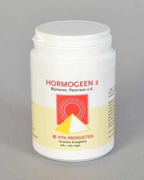 Vita Kruidenpreparaten Vita Hormogeen 2 capsules in a bottle, showing the product label and capsule contents inside.