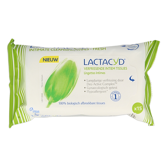 Lactacyd Tissues verfrissend damehygiëne product, 15 stuks, soft tissues for feminine freshness and hygiene.