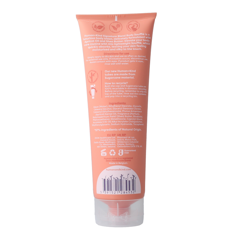 Human+Kind Body Souffle with signature blend, 250ml, nourishing body moisturizer in a soft, creamy texture.