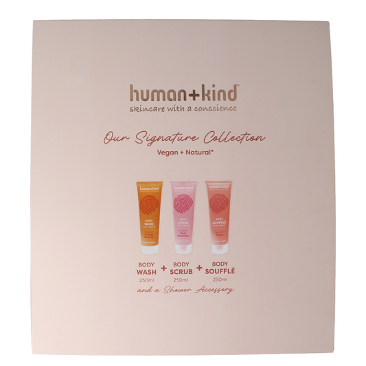 Human+Kind gift set featuring signature body care products in a stylish box, perfect for gifting or personal use.