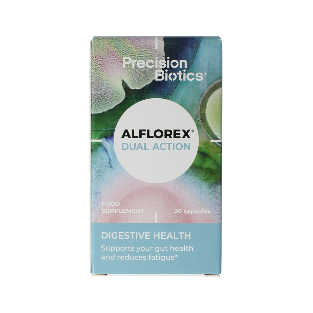 Alflorex Dual Action vegetarian capsules, dietary supplement and herbal preparation by Alflorex, in a bottle with 30 capsules.