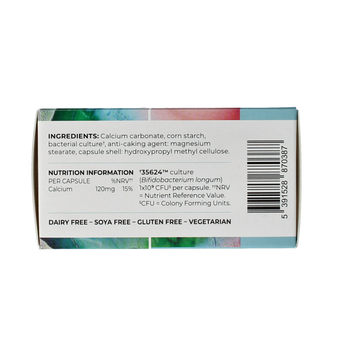 Alflorex Calcium+ vegetarian capsules, dietary supplement with calcium and herbal ingredients, shown in a bottle against a white background.