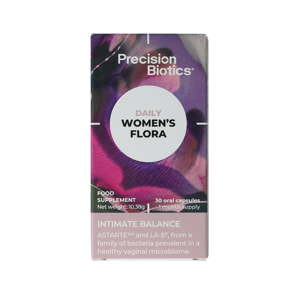 Alflorex Women's Flora probiotic capsules in a white bottle, dietary supplement for digestive health.