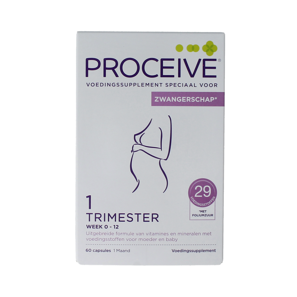Proceive Kinderwens trimester 1 multivitamin capsules in a bottle, designed to support early pregnancy health.