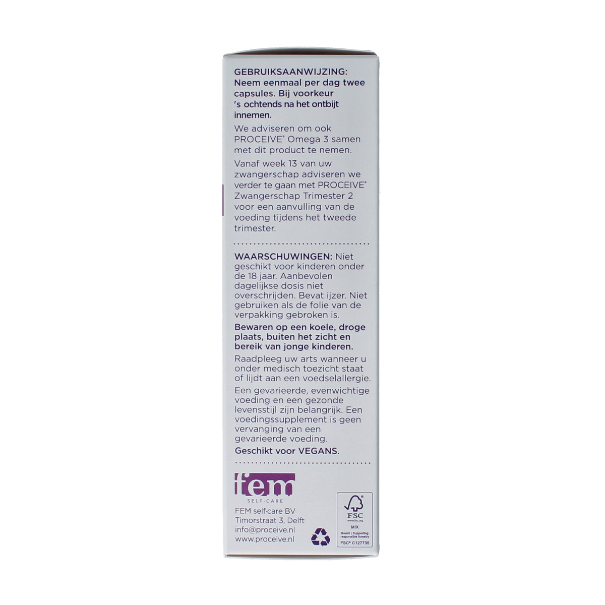 Proceive Kinderwens Trimester 1 multivitamin capsules for supporting early pregnancy health, shown in a bottle with capsules.