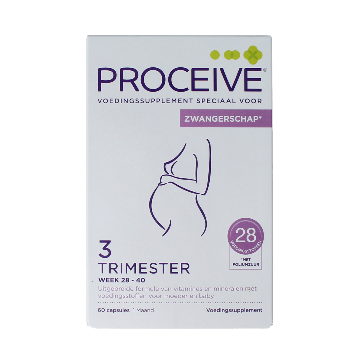 Proceive Kinderwens trimester 3 multivitamine capsules in a bottle, dietary supplement for pregnancy support.