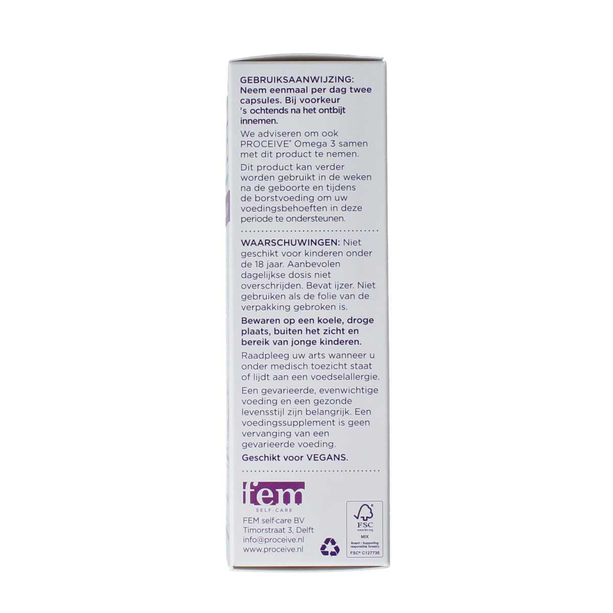 Proceive Kinderwens trimester 3 multivitamine capsules for pregnancy support, shown in a bottle with 60 capsules.