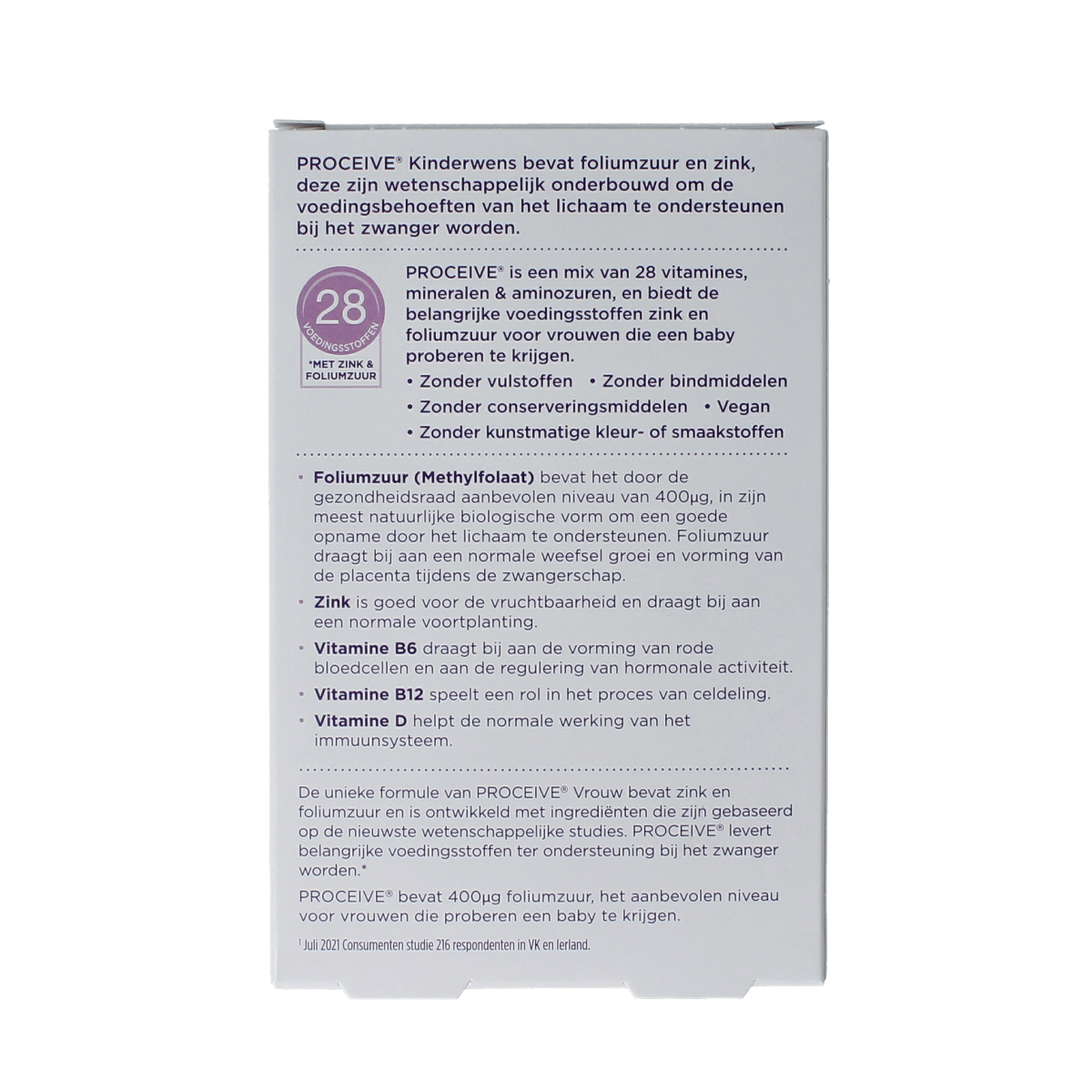 Proceive Kinderwens vrouw multivitamine capsules in a bottle, dietary supplement for women trying to conceive