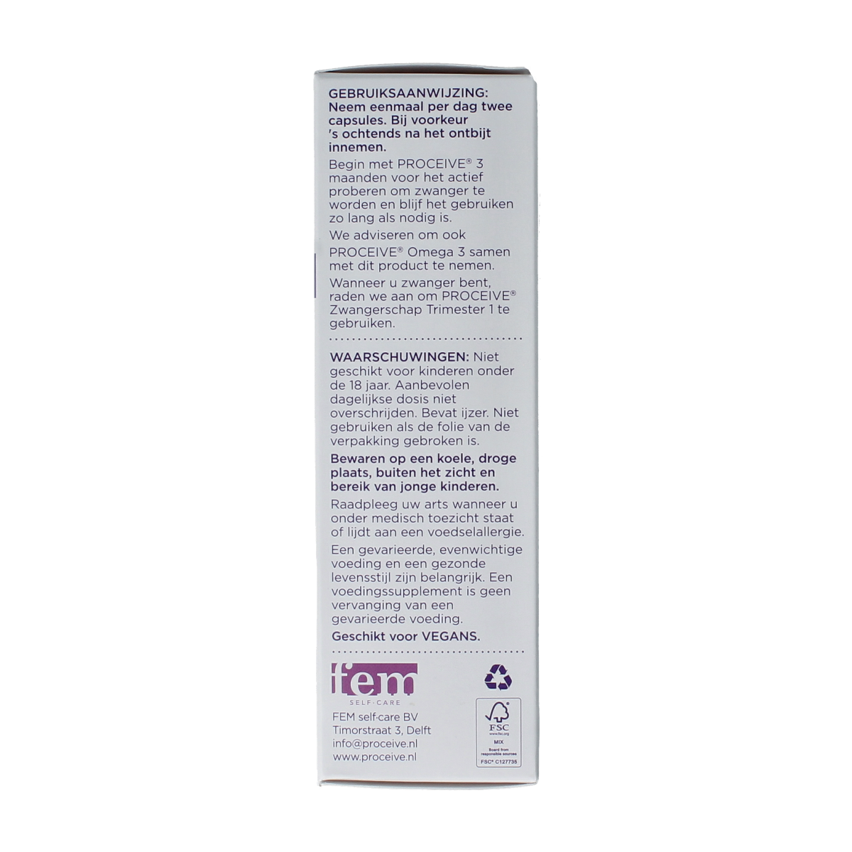 Proceive Kinderwens vrouw multi-vitamin capsules, 60 count, dietary supplement for women trying to conceive.