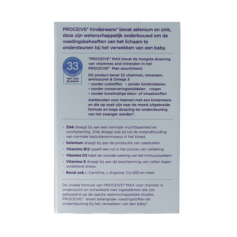Proceive Kinderwens Max Man multivitamin sachets, 30 pieces, dietary supplement for men's fertility support, natural ingredients.