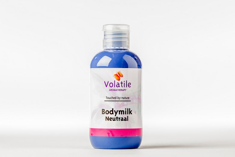 Volatile Bodymilk neutraal in 100ml bottle, natural body care product, creamy texture, suitable for sensitive skin.