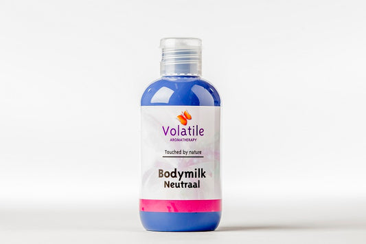 Volatile Bodymilk neutraal in 100ml bottle, natural body care product, creamy texture, suitable for sensitive skin.