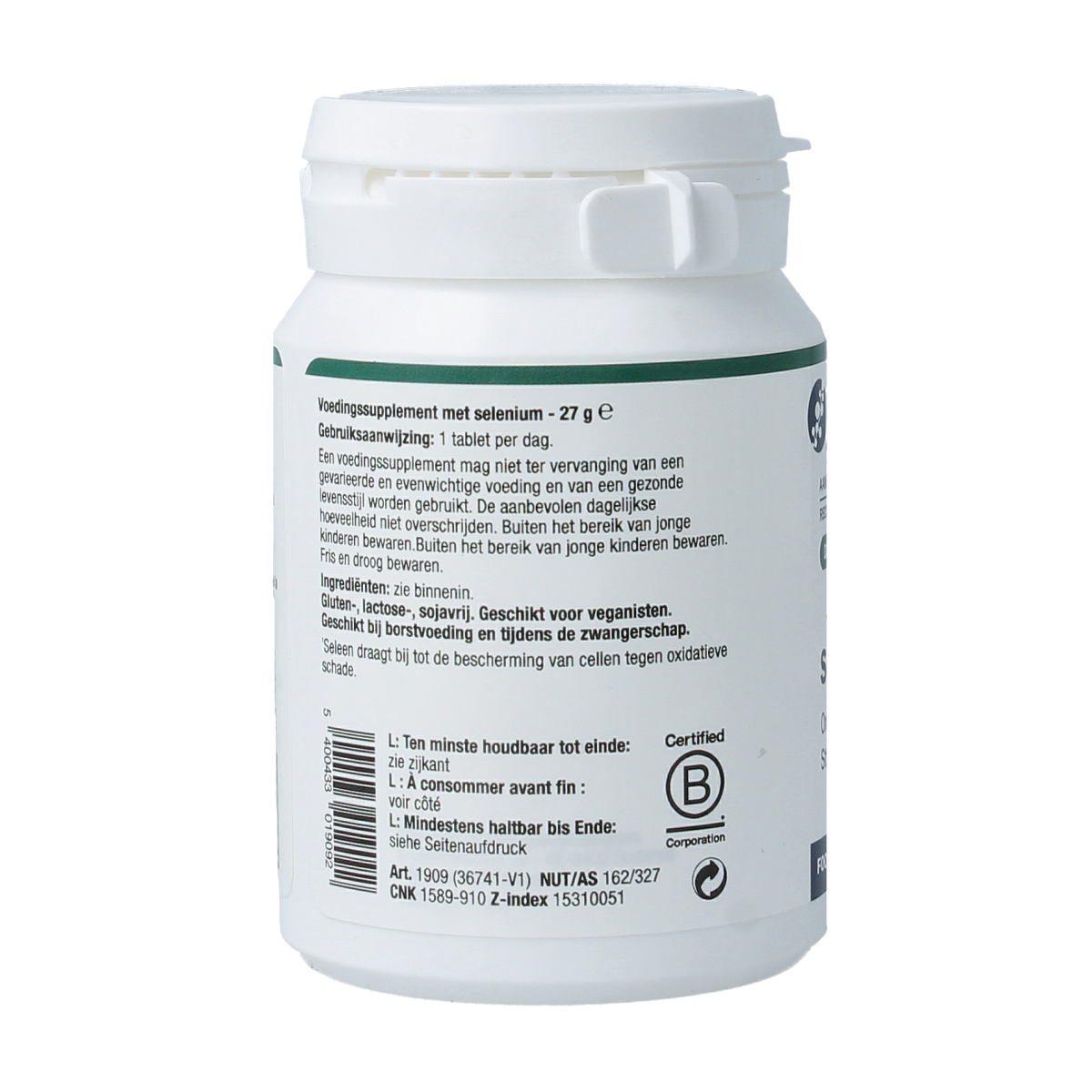 Metagenics Selenomethionine mineral supplement tablets, 120 count, showing the product bottle and label.