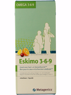 Metagenics Eskimo 3-6-9 Vetzuren in 210ml bottle, omega-3, 6, and 9 fatty acids supplement with fish oil and plant oils.