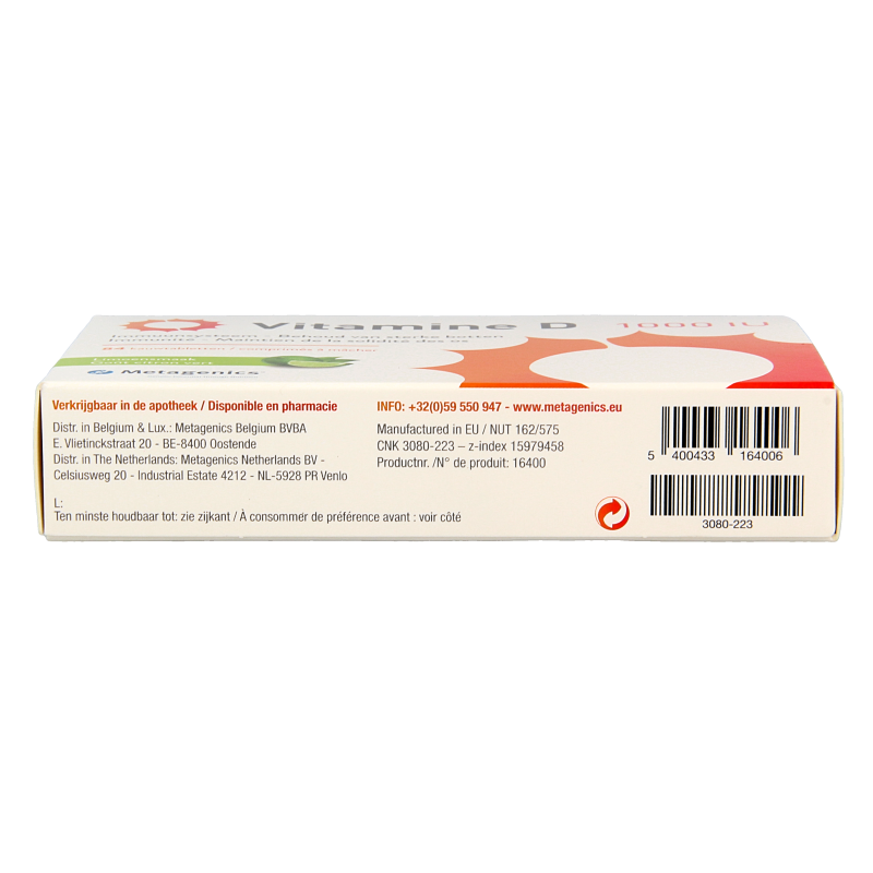 Metagenics Vitamin D 1000IU chewable tablets, natural dietary supplement for immune support, shown in the image.