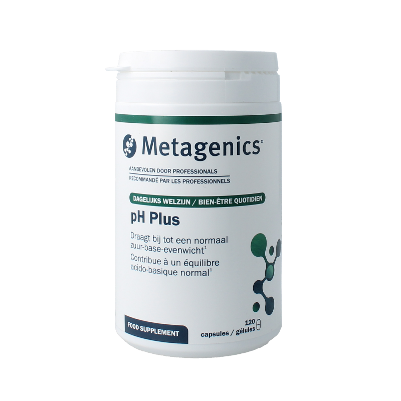 Metagenics PH Plus mineral supplement in a bottle of 120 capsules, dietary mineral complex for pH balance and overall health