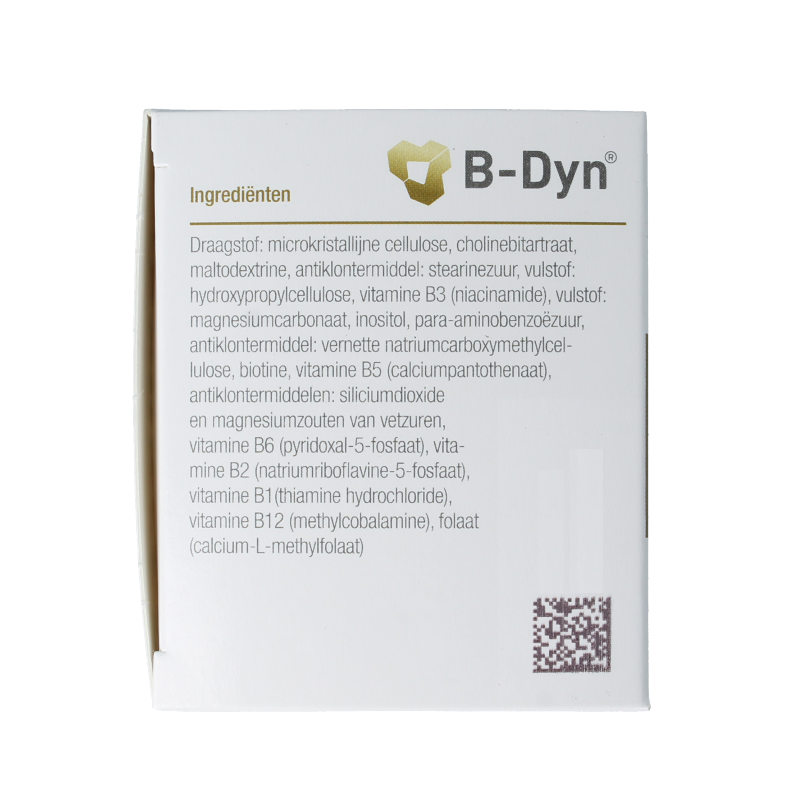 Metagenics B-Dyn multivitamin tablets in a blister pack, showing 90 nutritional supplement tablets with colorful packaging.