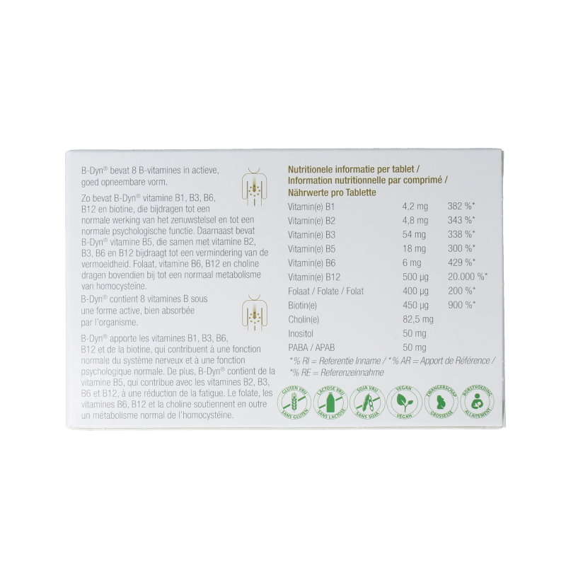 Metagenics B-Dyn multivitamin tablets in a bottle, dietary supplement with B vitamins for daily nutritional support