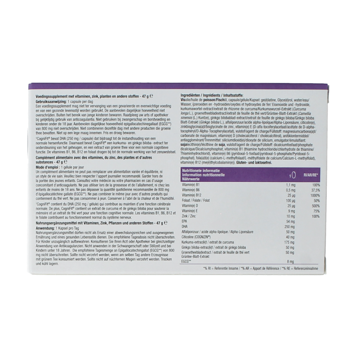 Close-up of Metagenics Cognifit capsules, a dietary supplement in a clear bottle, designed for mental focus and cognitive support.