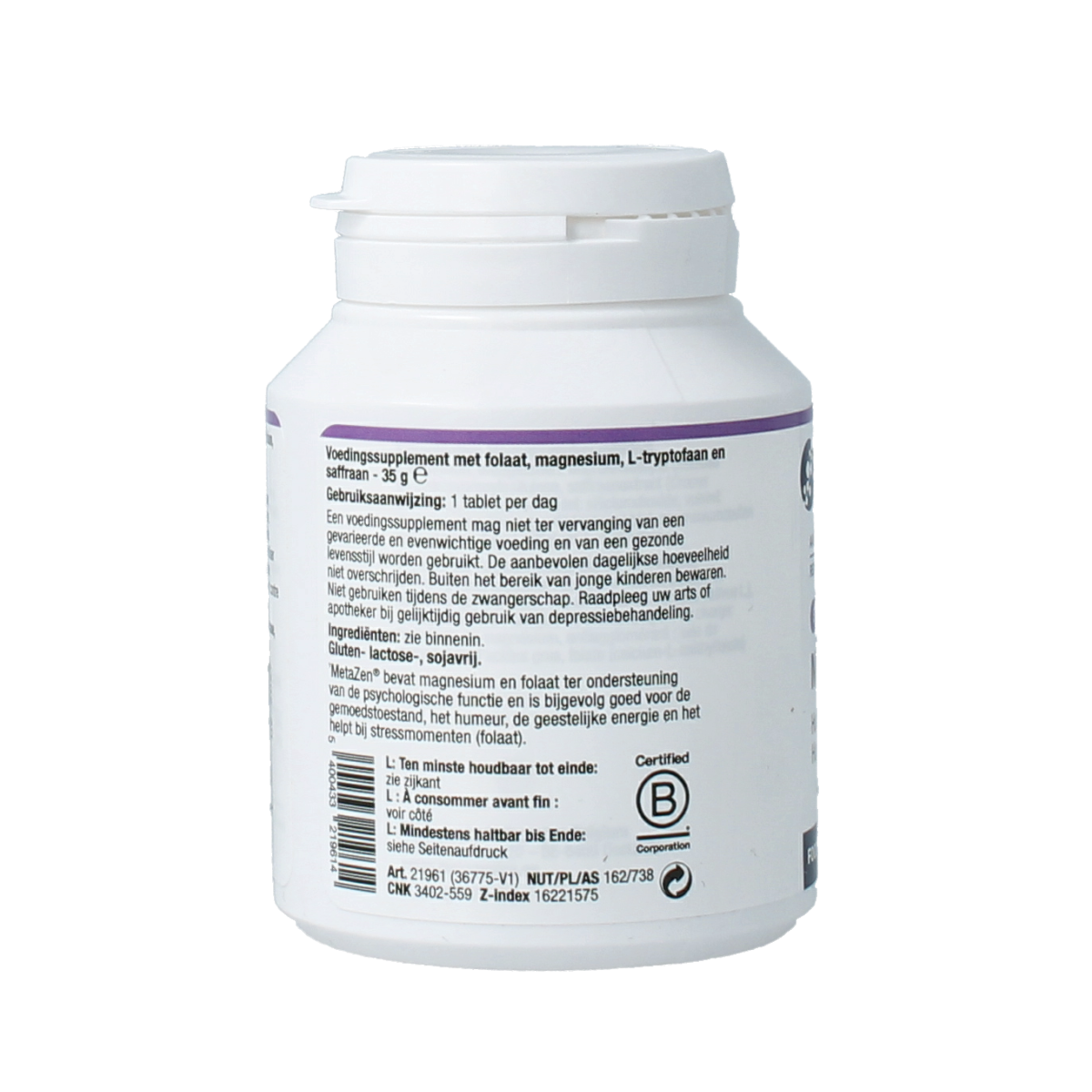 Metagenics Metazen amino acids tablets, 30 count, dietary supplement with amino acids in a clear bottle with label.