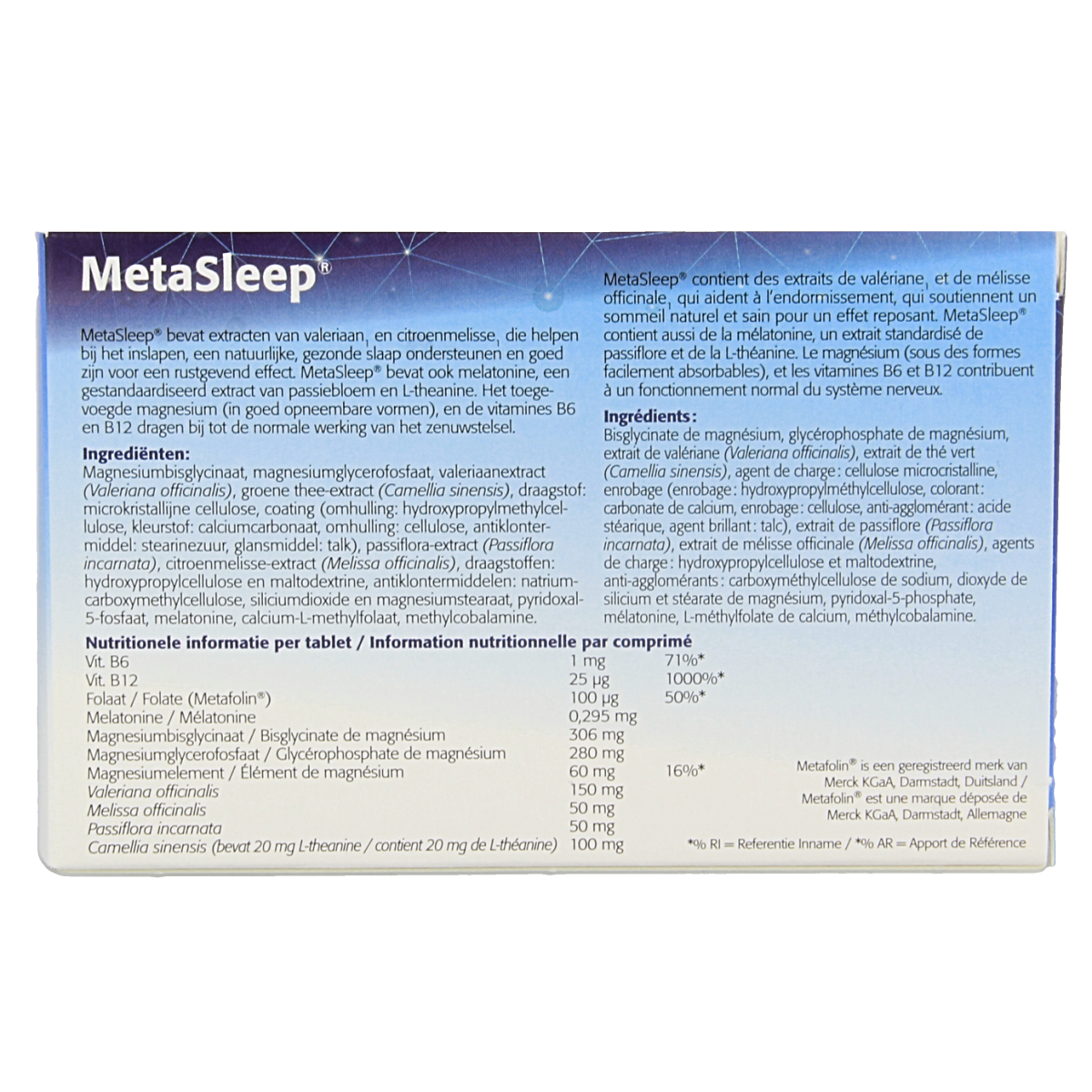 Metagenics Metasleep mineral multivitamin tablets, 60 count, supplement for sleep support, shown in a bottle with tablets.