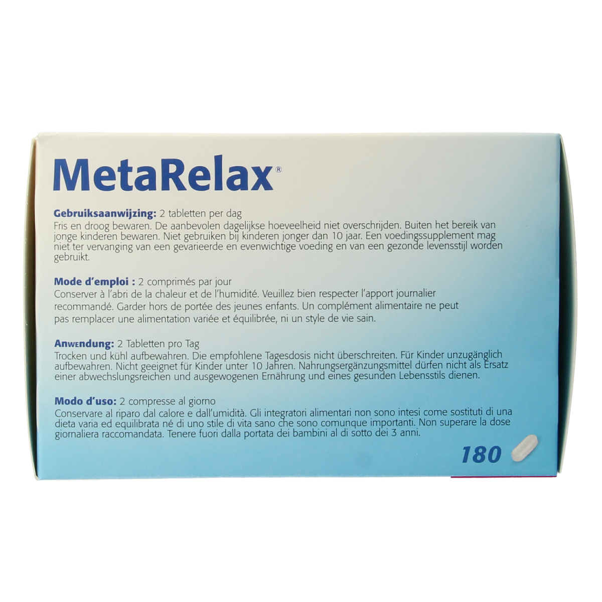 Metagenics Metarelax mineral multi tablets in a bottle, dietary supplement for relaxation and mineral support