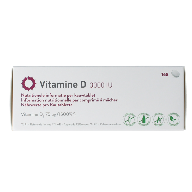Metagenics Vitamin D 3000IU supplement in a bottle of 168 tablets, natural health vitamin for daily support.