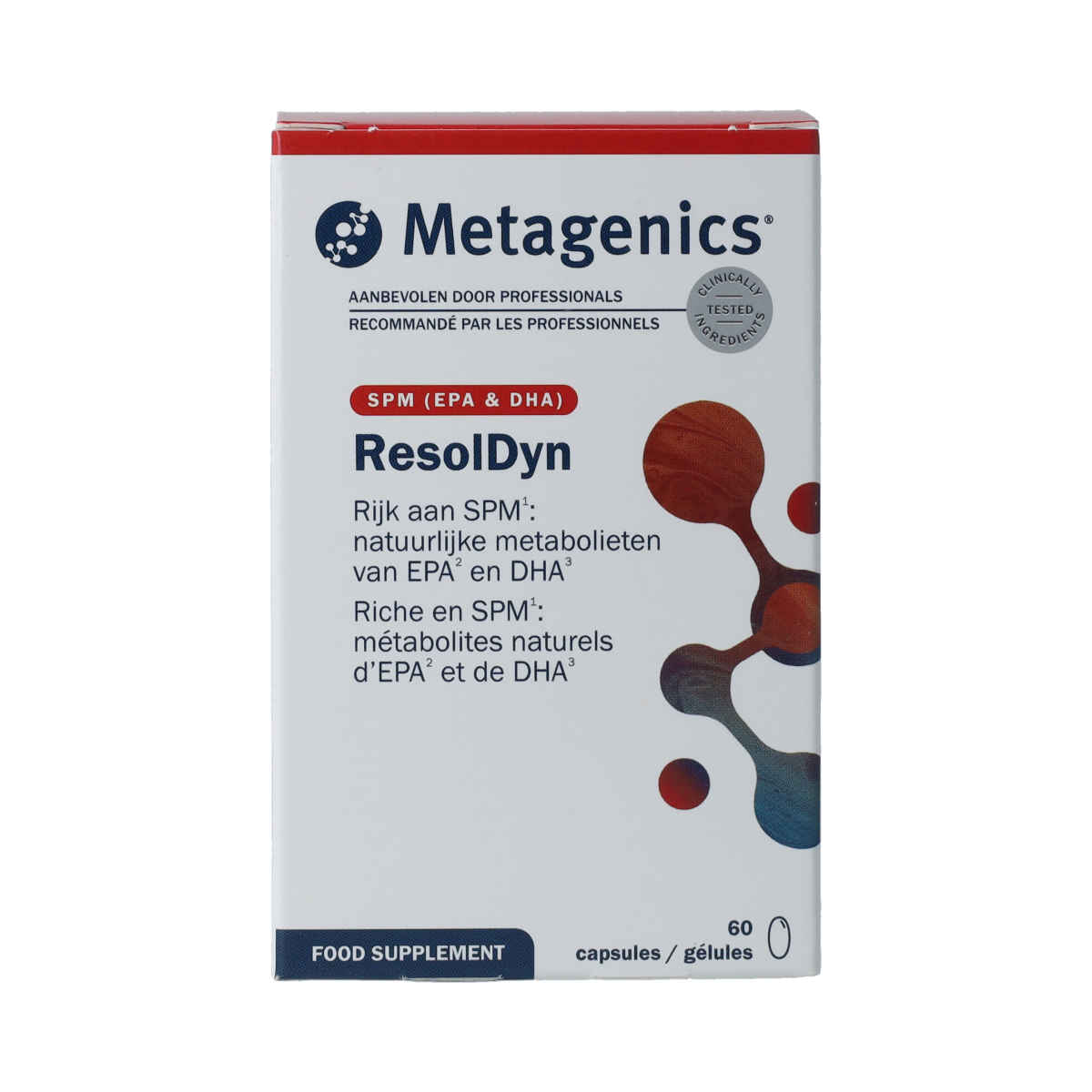 Metagenics Resoldyn Vetzuren capsules in a bottle, dietary supplement for gut health, 60 capsules.