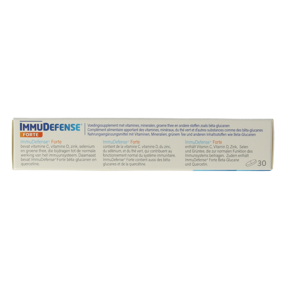 Metagenics Immudefense Forte 30 tablets featuring micro-organisms, shown in a close-up of the supplement bottle.