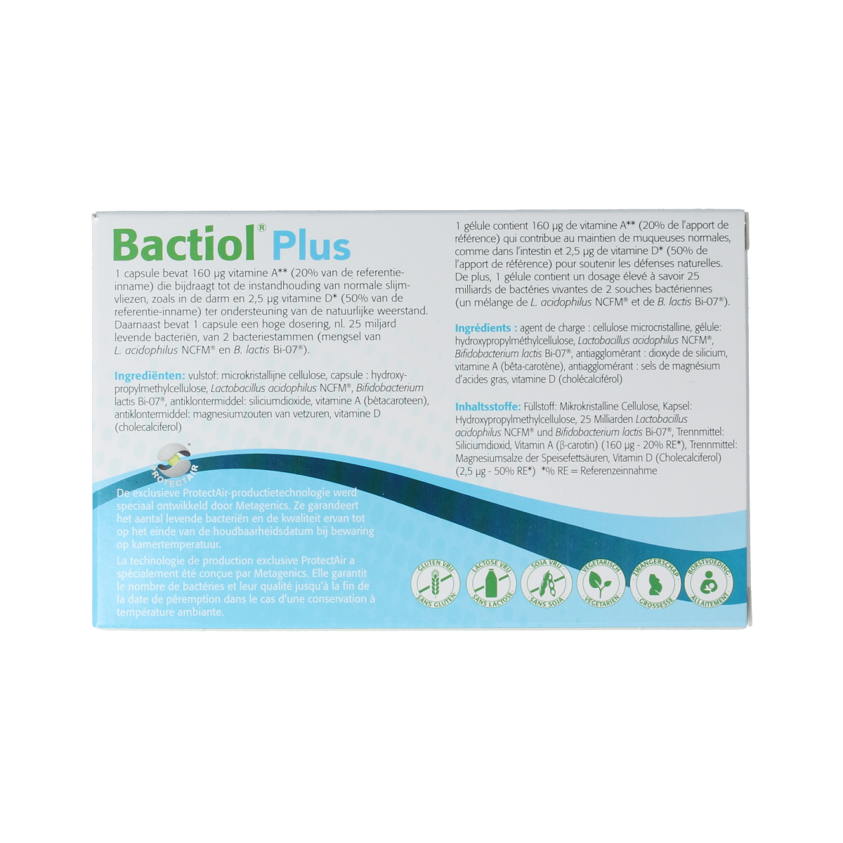 Metagenics Bactiol Plus probiotic capsules with micro-organisms, 60-count bottle for digestive health.
