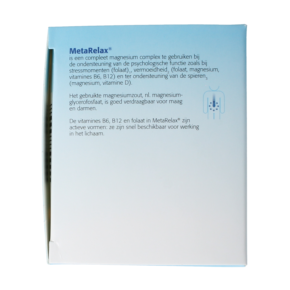 Metagenics Metarelax mineral multivitamin tablets, dietary supplement bottle with 90 tablets, natural mineral blend for relaxation.