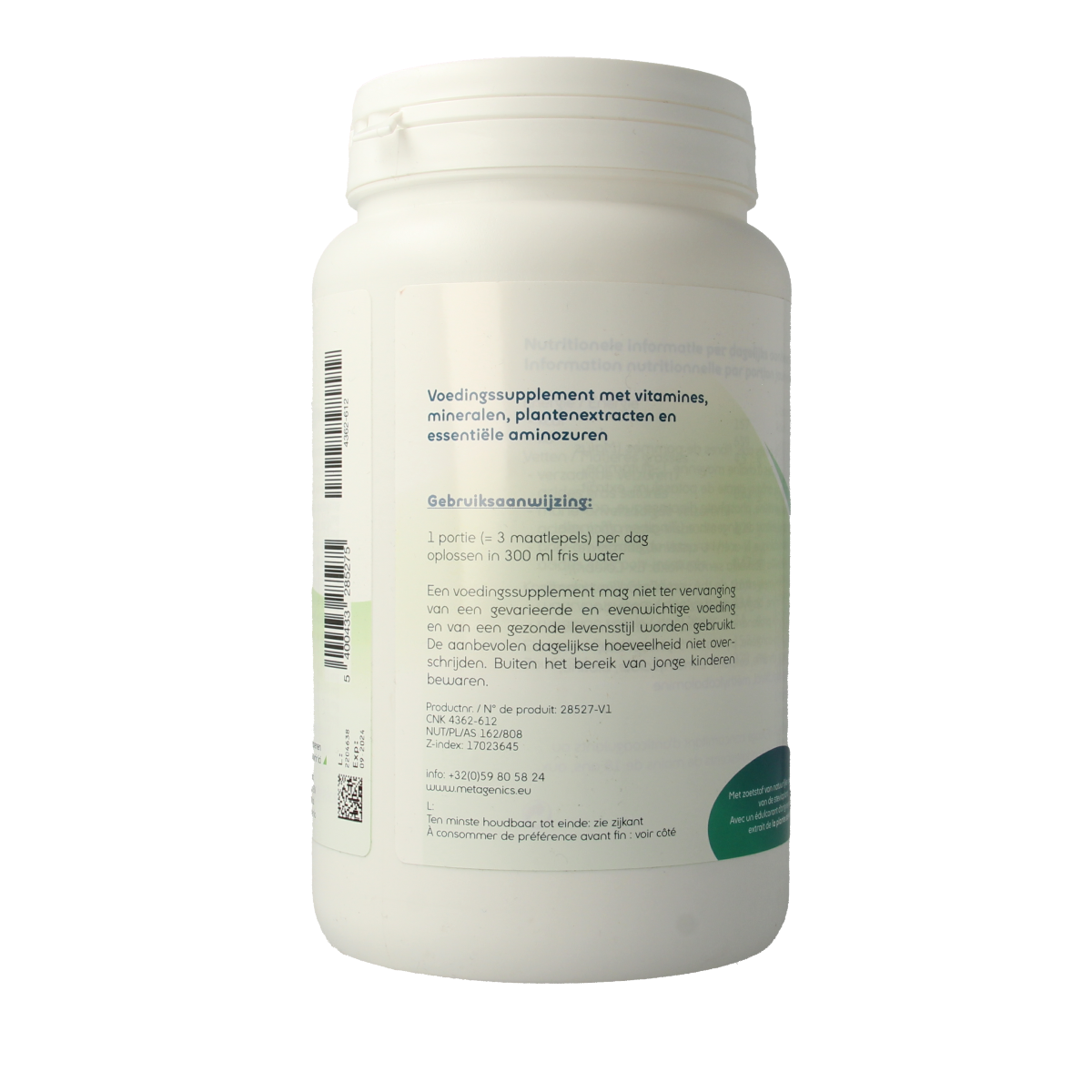 Metagenics Ifladyn multivitamin powder in 14 scoops, 643 grams, featuring colorful scoop and supplement packaging.