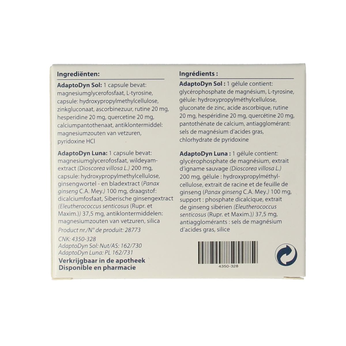 Metagenics Adaptodyn multi-vitamin capsules in a bottle, dietary supplement for stress support and overall wellness.